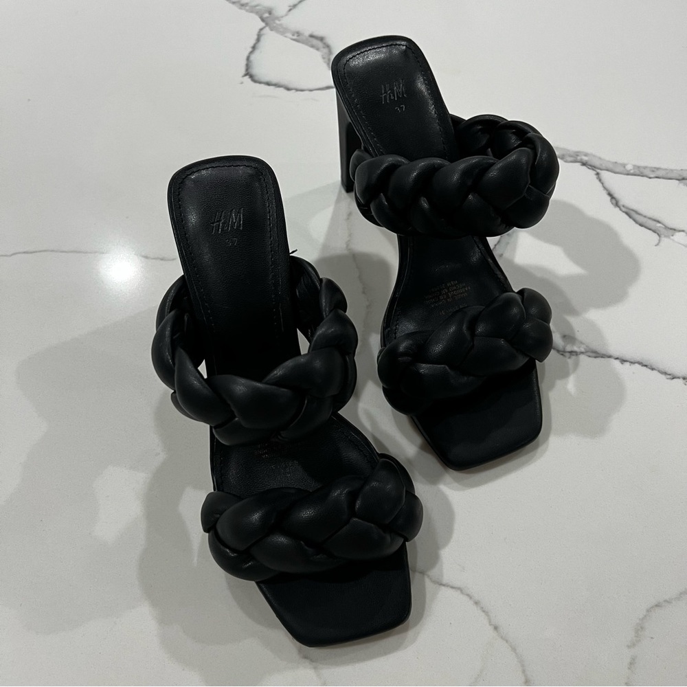 H&M black braided detail heels
